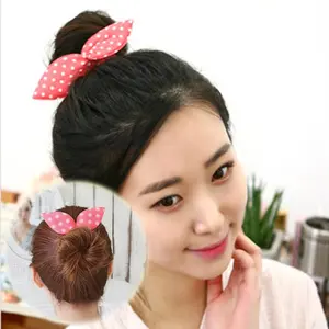 Cute Cotton Fabric Rabbit Ear Hair Band Styling Curl Donut Holder Bun Maker Twister Hair Rollers Oem Sponge Foam Hair Wrap