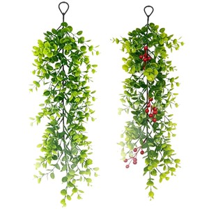 Artificial <b>Eucalyptus</b> Vine Wall Hanging Plant With Red Berries Plastic Decor 30cm-100cm Bouquet Style - Product Image 5