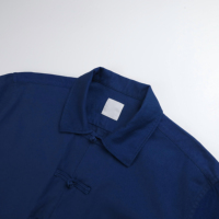 Chemises en coton à manches longues pour hommes, boutons grenouille chinois, bleu foncé, pour tenues décontractées, automne et printemps