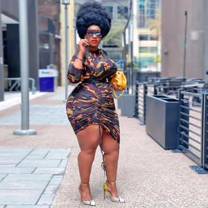 BR1715 XL à 4XL grande taille femmes vêtements décontracté <span class=keywords><strong>Camouflage</strong></span> fronces irrégulière <span class=keywords><strong>moulante</strong></span> Plus à manches longues Mini <span class=keywords><strong>robe</strong></span> - Product Image 3