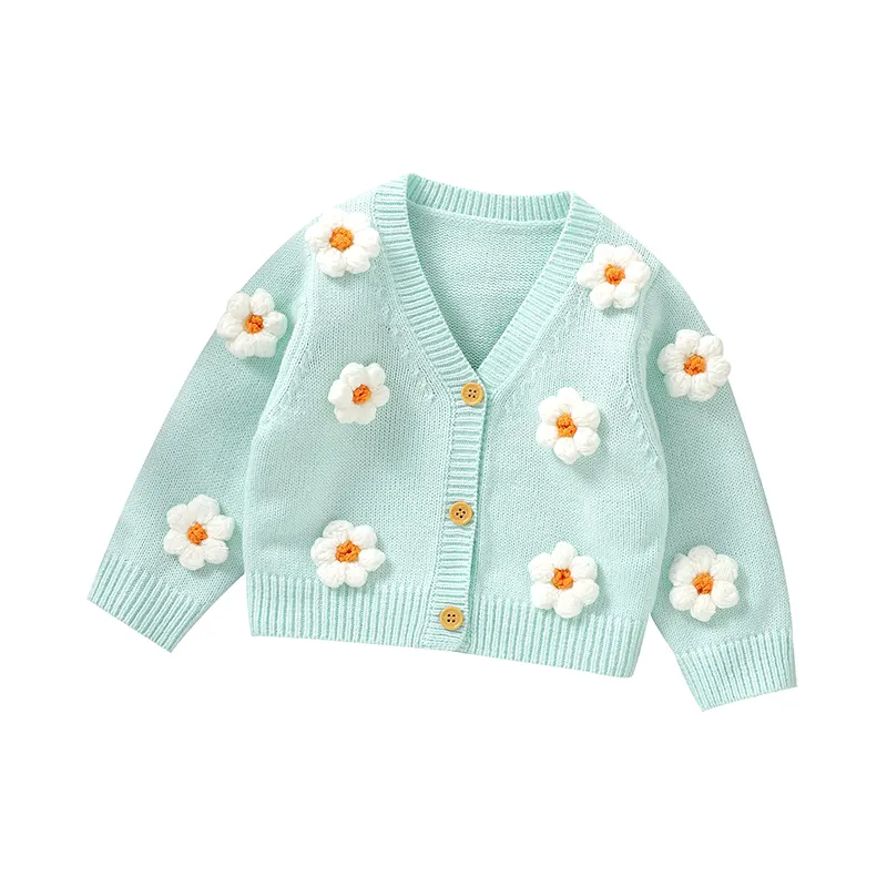 Custom mimixiong ODM knitted newborn baby handmade flowers pattern sweater coat cardigans clothes clothing