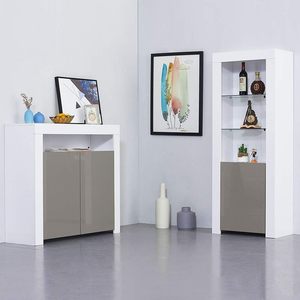 2-Door <strong>Modern</strong> Oak Panel Design LED <strong>Sideboard</strong> with High Gloss Fronts Large Capacity <strong>Grey</strong> Finish Living Room Cabinet - Product Image 4