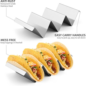 Venta al por mayor en forma ondulada 4 Pack de acero inoxidable Taco Holder Stand Set de 4 Estilo de bandeja - Product Image 5