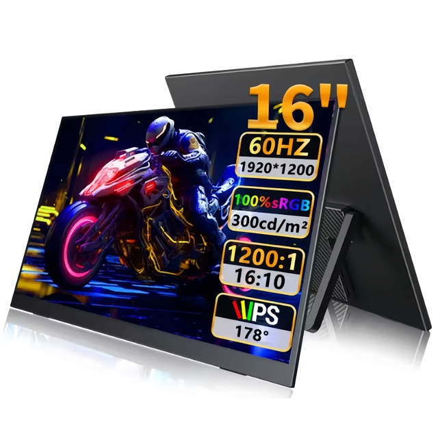 16" FHD Portable Touch/No Touch Monitor External Display IPS USB C Mini-HD MI for Laptop Mac PC Xbox PS Switch With VESA Hole