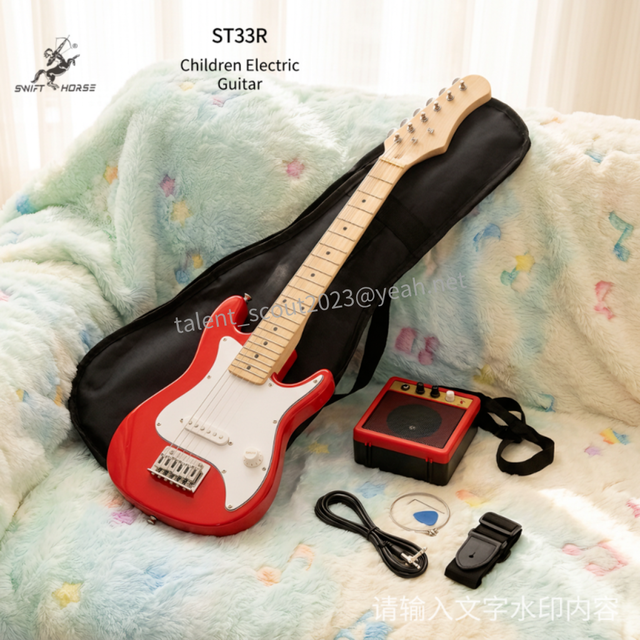 Wholesale Factory Price 30 Inch Red Starter Kids Electric Guitar Set with Mini Amplifier and Accessories for Beginners
