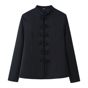 Vêtements pour femmes ZATRHMBM Printemps Automne 2026 Nouvelle mode Veste à col mandarin boutonnée Rétro Manches longues Casual Polyester - Product Image 2