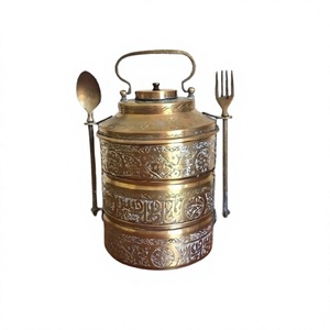 Boîte Tiffin à déjeuner de bonne qualité de taille personnalisée boîte Tiffin de forme ronde de conception la plus récente avec cuillère et fourchette à 3 niveaux - Product Image 1