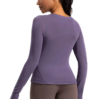 Umweltfreundliches Lyocell Nachhaltiges Merino-Woll-Damen-Sportshirt in 6 Farben Atmungsaktiv Schlanke Passform Weich Rundhals Yoga Langarm