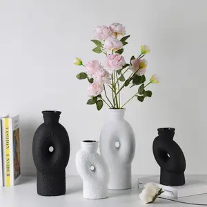 European style irregular shape frosted black white wedding decor vase unique ceramic flower vase