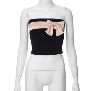 Kawaii 00s Rétro Y2K Esthétique Cropped Tops Rose Bow Tube Tops <span class=keywords><strong>Bandeau</strong></span> Fée Coquette Sans Bretelles Camis Cottage Vintage Clothes - Product Image 3