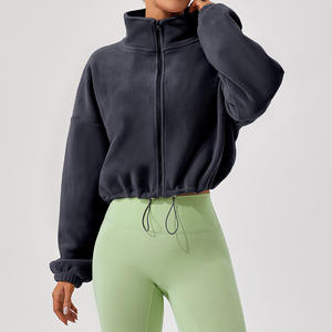 Women's <strong>Cropped</strong> Zip Hoodie Fleece Thickness Sportswear Solid Winter <strong>Sweaters</strong> Drawstring Coat Yoga <strong>Top</strong> - Product Image 6