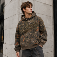 Sweat à capuche court surdimensionné pour homme, style streetwear Y2K personnalisé, effet vieilli, délavé, camouflage Real Tree, en coton lourd 100%