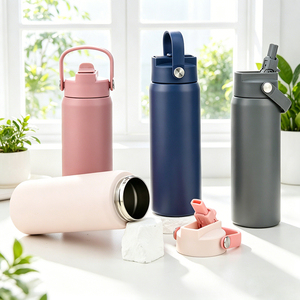 Custom Large Capacity Double Wall Vacuum Insulated <b>Flask</b> BPA Free 24oz Stainless Steel Bottle with Hygienic Dust-proof Straw Lid - Product Image 1