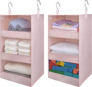 Organiseurs de placard suspendus pliables, étagères suspendues à 3 niveaux pour casier, rose - Product Image 1
