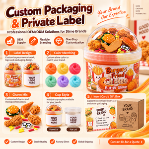Tarro de Slime Temático de Hamburguesas, Pollo Frito y Mantequilla con Dijes de Comida, No Tóxico, Etiqueta Personalizada OEM, Venta al por Mayor de Fábrica, Suministro a Granel - Product Image 4