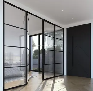 Bangunan Komersial Desain Luar Ruangan Logam Eksterior Pintu Baja Kaca Perumahan Jendela Baja Galvanis