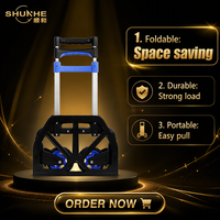 Chariot à main pliable en aluminium robuste de qualité industrielle OEM, bleu, durable, léger, capacité de 60 kg, roues en TPR PP