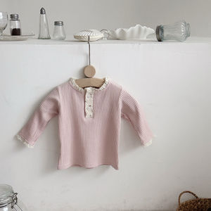 Frühling und Herbst Baby Mädchen/Kind Spitze Kragen Pit Strip Shirt Nette Baby Daily Bottom Shirt Großhandel Anpassung - Product Image 6