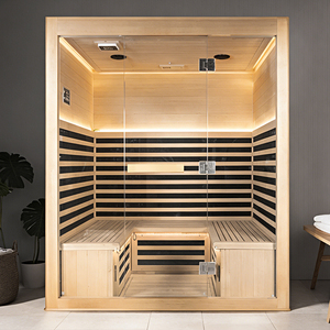 Sauna extérieur pratique et durable, adapté aux utilisations humides et sèches, équipé de sièges ergonomiques pour des séances de détente en <span class=keywords><strong>groupe</strong></span> dans la cour. - Product Image 5