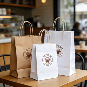 Sacchetti di Carta Kraft Riciclabili con Logo Personalizzato, Stampa Offset, per Asporto Alimentare e Supermercato, Certificati ISO14001 - Product Image 1