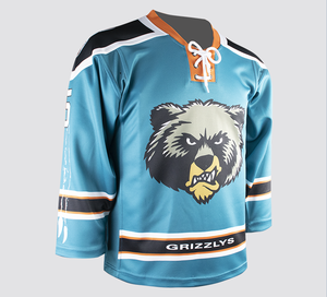 Maillot de hockey sur glace personnalisé entièrement sublimé, rayé bleu sarcelle, col lacé, uniforme d'entraînement de hockey sur glace avec impression du logo de l'équipe - Product Image 4