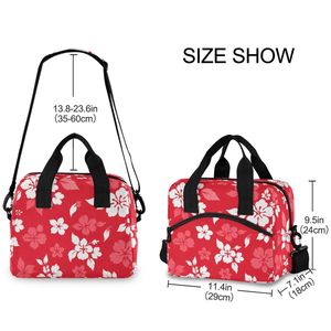Sac à déjeuner isotherme personnalisé en tissu Oxford, capacité 10L, imprimé hibiscus, sac isotherme portable, imperméable, avec bandoulière - Product Image 3