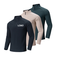 T-shirt à manches longues de gymnastique pour hommes Logo personnalisé col montant polaire Fitness entraînement séchage rapide sweat-shirt 1/4 fermeture éclair pour hommes