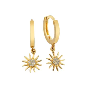 Wholesale Gold Plated S925 Silver Sun Dangle Hoop Earrings for Women