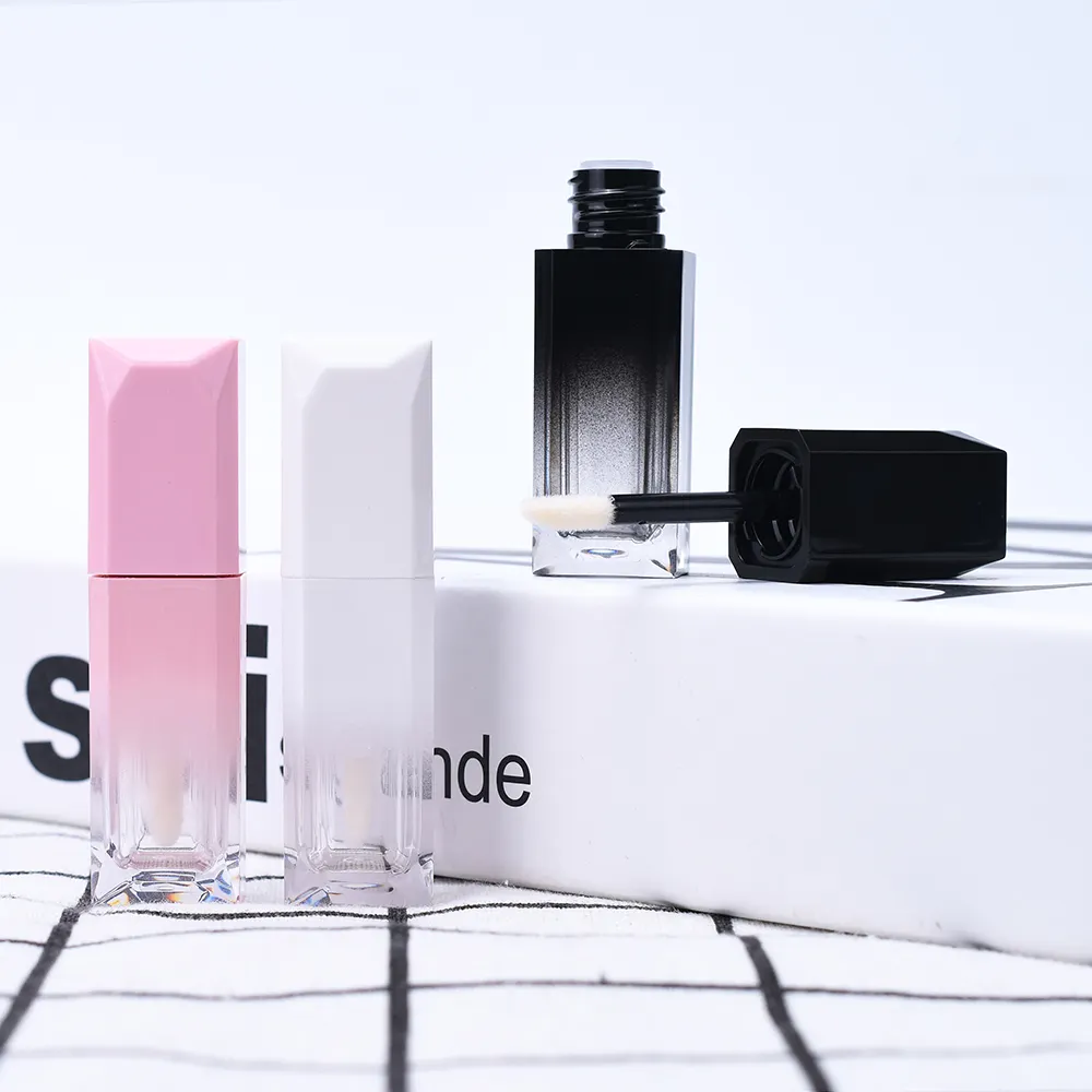 Lipstik wadah kosong kualitas mewah, tabung lip gloss bentuk persegi gradien putih HITAM pink