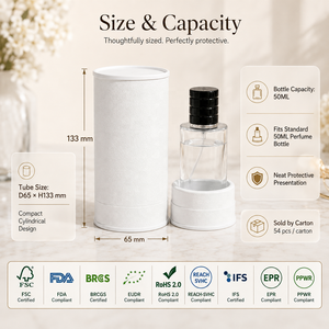 En Stock: Set de Botellas de Perfume de Vidrio de 50ml con Tubo de Papel con Aspecto de Cuero Blanco, Caja de Embalaje Cilíndrica Redonda para Cosméticos, Listo para Enviar - Product Image 4