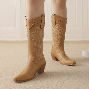 Botas Vaqueras Occidentales Personalizadas, Botas de Vaquera de Tacón Grueso de Cuero Bordado, <span class=keywords><strong>Botines</strong></span> Clásicos de Estilo Country para <span class=keywords><strong>Mujer</strong></span> - Product Image 3