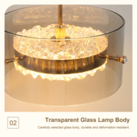 Lampu Gantung Kaca Amber Mewah Dengan Inti Akrilik Kristal Pencahayaan Gantung LED Modern untuk Dekorasi