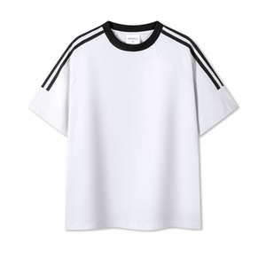 Neues 32-Count 240g schweres Kurzarm-T-Shirt aus 100% reiner Baumwolle für Herren 100% festes Muster Drei kontrastierende Streifen ziehen - Product Image 6