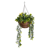 Vente en gros d'arrangements floraux artificiels, plantes artificielles en chaîne dans un panier en fibre de coco pour la décoration de patio, jardin, véranda, terrasse