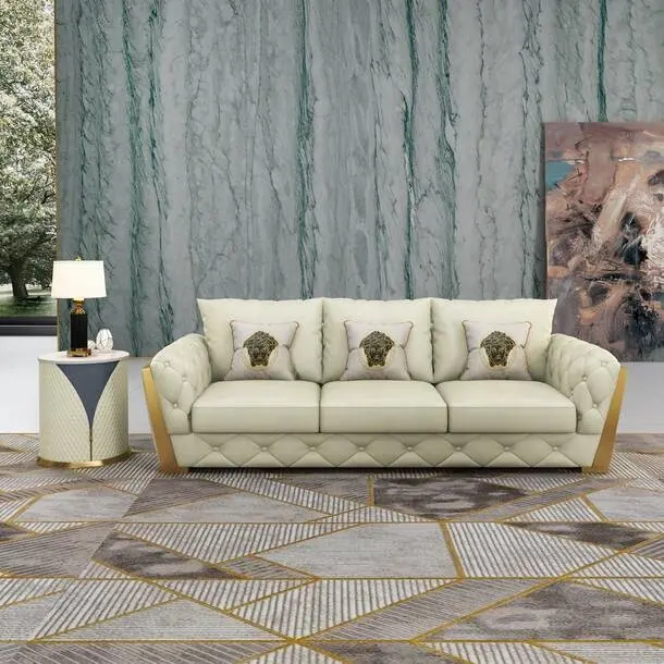 2024 Turquie Style velours lin luxe Chesterfield salon canapé avec accoudoir en métal 3 sièges canapés intérieur haute qualité canapé ensembles