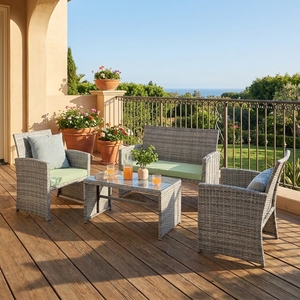 Lightweight 4 Piece PE <b>Rattan</b> Outdoor Furniture Set Easy Assembly Wicker Patio <b>Sofa</b> with Coffee Table for Small Terrace - Product Image 1