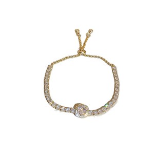 Round Cut 1ct VVS GRA Moissanite Chain <b>Bracelet</b> with Full Pave CZ pull string <b>adjustable</b> <b>Bracelet</b> Copper 14K Gold Filled Jewelry - Product Image 6