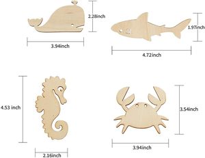 Confezione da 48 pezzi ritagli di vita di animali marini in legno non finiti - Product Image 4