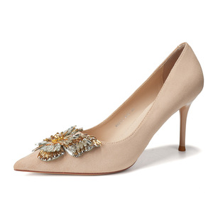 6681C-179 Escarpins formels pour femmes à bout pointu, talons aiguilles, couleur unie, décoration florale, super hauts 8 cm, doublure en microfibre - Product Image 5