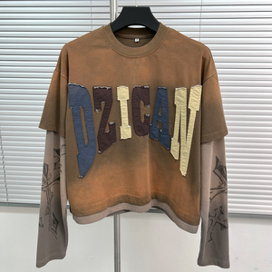 Streetwear personnalisé Chemise à broderie thermique Premium Oversize Acid Wash t Shirt Heavyweight Double Layer Long Sleeve T-shirt - Product Image 1