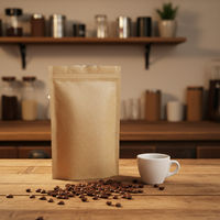 Sachet en papier kraft de qualité alimentaire à faible MOQ, pochette plastique verticale avec fermeture éclair, impression hélio et numérique pour emballage de café