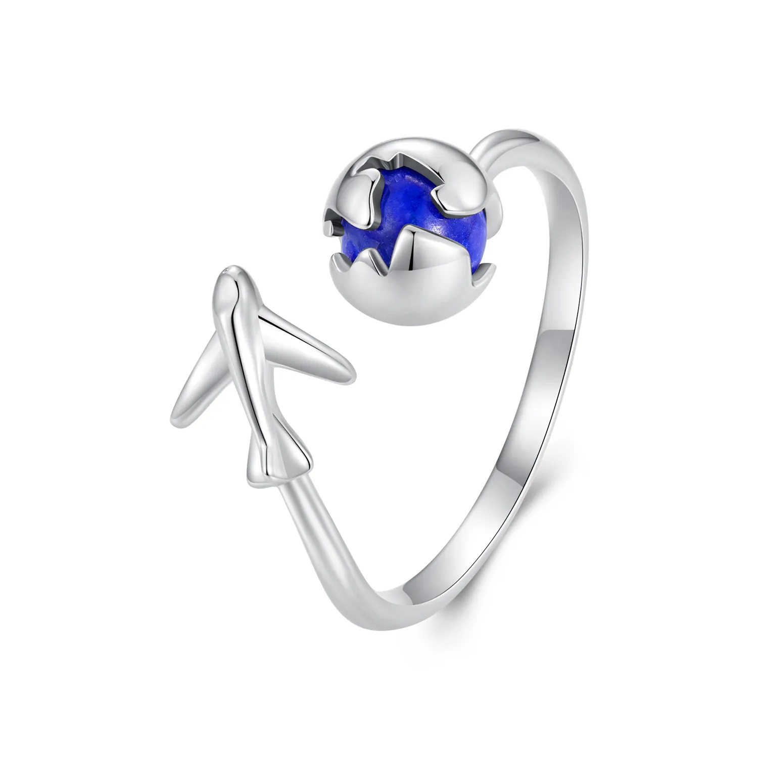S925 Sterling Zilver Lapis Lazuli Vliegtuig Opening Ring Verstelbare Sieraden Ring