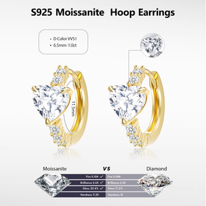 Pendientes de Aro con Moissanita Corte Corazón, Plata S925, 2 Quilates, Chapados en Oro, VVS, Diamante Creado en Laboratorio, Joyería para Mujer, Regalo de Boda, Huggie - Product Image 4