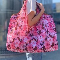 Sac fourre-tout pliable réutilisable à motif de dessin animé, grande capacité, avec poignées d'épaule, en polyester portable pour les courses