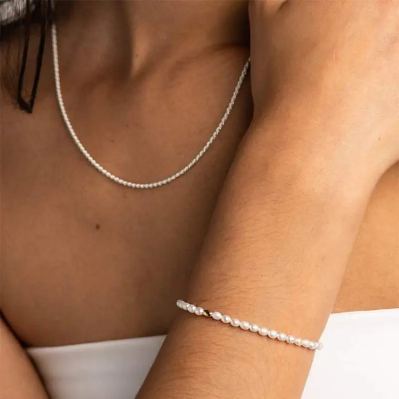 Gemnel Luxury Handmade 925 sterling silver tiny baroque natural freshwater pearl bracelet