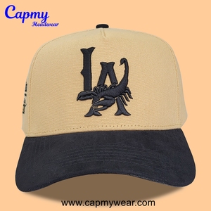 Casquette de baseball personnalisable en daim noir avec logo brodé en 3D, couronne moyenne, pour homme, 5 panneaux, style A-Frame - Product Image 4