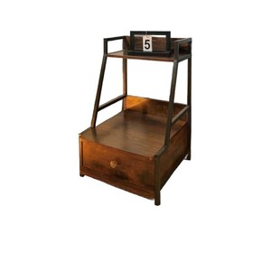 Antique-style ironwood bedside <b>table</b>, luxurious and high-<b>end</b> bedside <b>table</b> with steel and wood drawers, <b>storage</b> cabinet. - Product Image 5