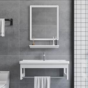Ensemble de meuble-lavabo mural moderne en aluminium avec vasque intégrée en céramique écologique résistante à l'eau pour salle de bain - Product Image 4