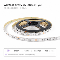 Bande lumineuse LED UV WISMART DC12V SMD5050, 60 LED/m, PCB 10 mm, 14,4 W, 395-400 nm, IP20, 1 m, pour l'éclairage d'inspection fluorescente
