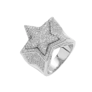 Hip-hop uomo donna gioielleria raffinata Iced Out placcato oro 925 Sterling Silver VVS Moissanite Diamond Star Ring con certificato GRA